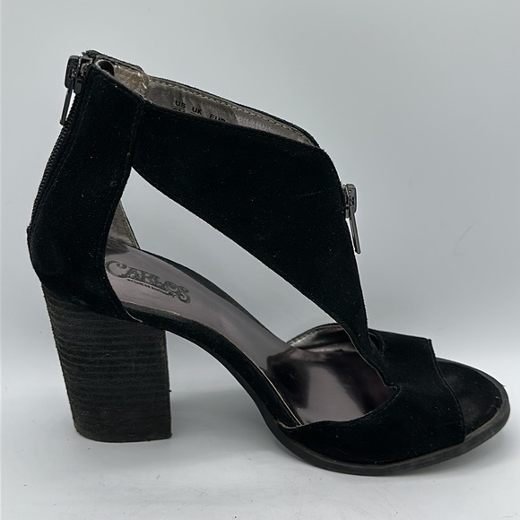 Carlos by Carlos Santana black stacked heel peeptoe sandals with zippers, size 6 - Picture 6 of 9